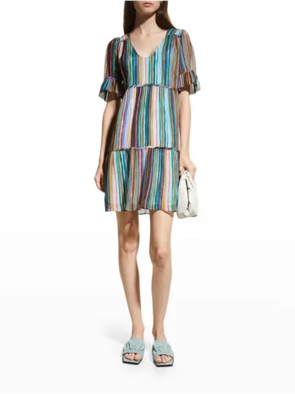 Marie Oliver Vanessa striped tiered mini dress M